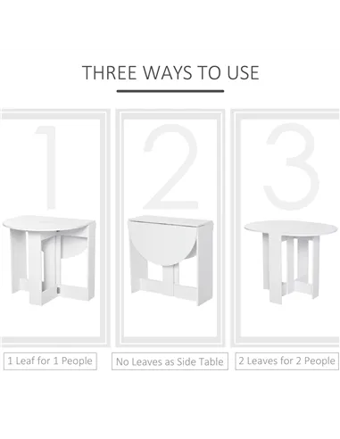 HOMCOM Space-saving Drop Leaf Table, Folding Dining Table for Small Space, Kitchen, Dining Room, White