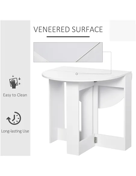 HOMCOM Space-saving Drop Leaf Table, Folding Dining Table for Small Space, Kitchen, Dining Room, White