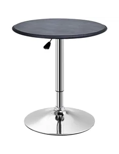 HOMCOM Adjustable Round Bistro Bar Table with PVC Leather Top Steel Base Home Kitchen Dining Desk  Black