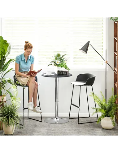 HOMCOM Adjustable Round Bistro Bar Table with PVC Leather Top Steel Base Home Kitchen Dining Desk  Black