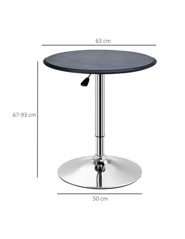 HOMCOM Adjustable Round Bistro Bar Table with PVC Leather Top Steel Base Home Kitchen Dining Desk  Black