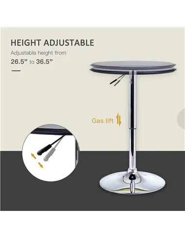 HOMCOM Adjustable Round Bistro Bar Table with PVC Leather Top Steel Base Home Kitchen Dining Desk  Black