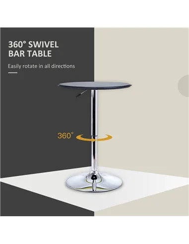 HOMCOM Adjustable Round Bistro Bar Table with PVC Leather Top Steel Base Home Kitchen Dining Desk  Black
