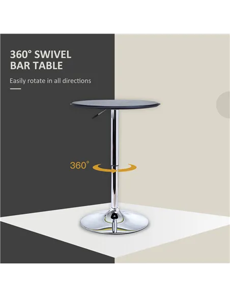 HOMCOM Adjustable Round Bistro Bar Table with PVC Leather Top Steel Base Home Kitchen Dining Desk  Black