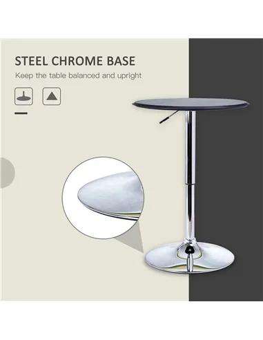 HOMCOM Adjustable Round Bistro Bar Table with PVC Leather Top Steel Base Home Kitchen Dining Desk  Black