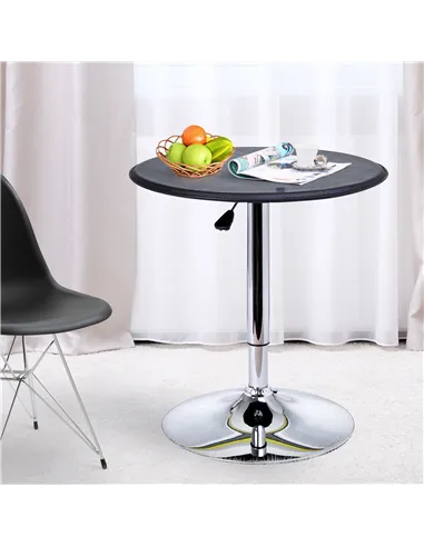HOMCOM Adjustable Round Bistro Bar Table with PVC Leather Top Steel Base Home Kitchen Dining Desk  Black