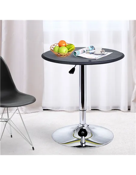 HOMCOM Adjustable Round Bistro Bar Table with PVC Leather Top Steel Base Home Kitchen Dining Desk  Black