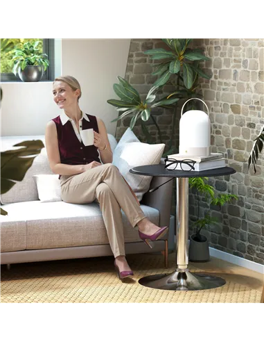 HOMCOM Adjustable Round Bistro Bar Table with PVC Leather Top Steel Base Home Kitchen Dining Desk  Black