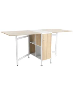 HOMCOM Foldable Drop Leaf Dining Table Folding Workstation for Small Space with Storage Shelves Cubes Oak & White