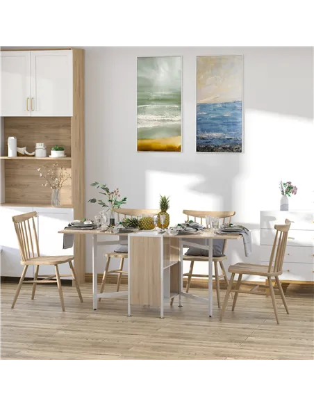 HOMCOM Foldable Drop Leaf Dining Table Folding Workstation for Small Space with Storage Shelves Cubes Oak & White