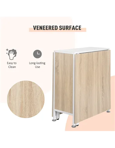 HOMCOM Foldable Drop Leaf Dining Table Folding Workstation for Small Space with Storage Shelves Cubes Oak & White