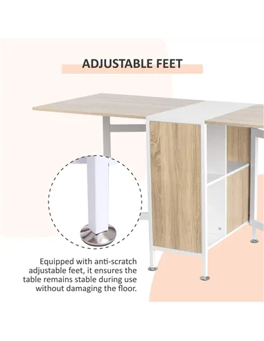 HOMCOM Foldable Drop Leaf Dining Table Folding Workstation for Small Space with Storage Shelves Cubes Oak & White