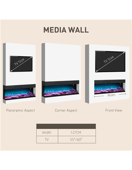 HOMCOM 1800W 15-40℃ Adjustable Flame Glass Panel Convector Heater, 127cm