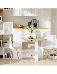 HOMCOM Wooden Folding Dining Table Writing Computer Desk PC Workstation Space Saving Home Office Oak & White 2