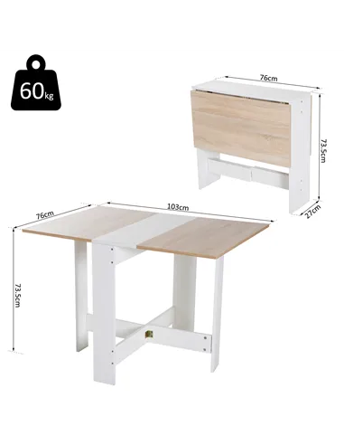 HOMCOM Wooden Folding Dining Table Writing Computer Desk PC Workstation Space Saving Home Office Oak & White
