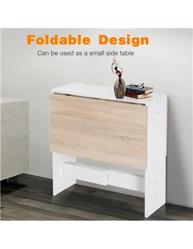 HOMCOM Wooden Folding Dining Table Writing Computer Desk PC Workstation Space Saving Home Office Oak & White