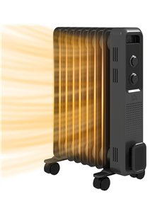 HOMCOM 2000W Oil Filled Radiator, 9 Fin, Portable Electric Heater with 3 Heat Settings, Safety Cut-Off and Wheels, Grey