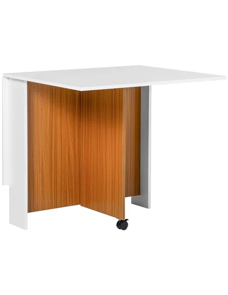 HOMCOM Folding Dining Table Writing Desk Workstation w/ Casters Teak Colour, White