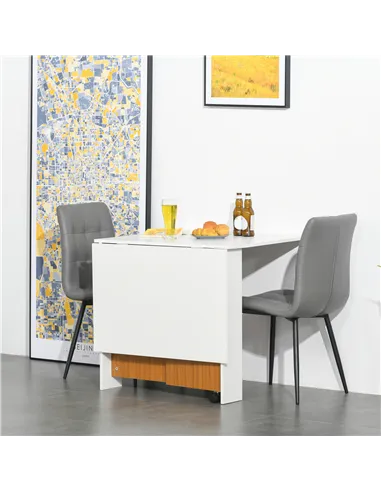 HOMCOM Folding Dining Table Writing Desk Workstation w/ Casters Teak Colour, White