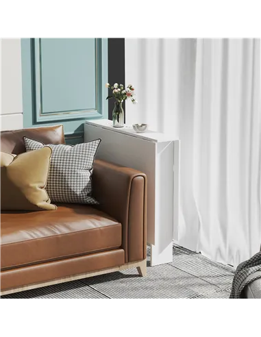 HOMCOM Folding Dining Table Writing Desk Workstation w/ Casters Teak Colour, White