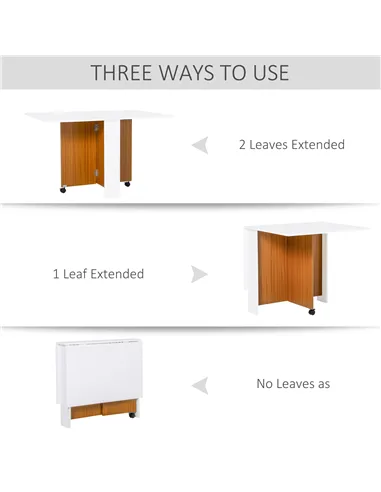 HOMCOM Folding Dining Table Writing Desk Workstation w/ Casters Teak Colour, White