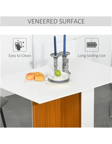 HOMCOM Folding Dining Table Writing Desk Workstation w/ Casters Teak Colour, White