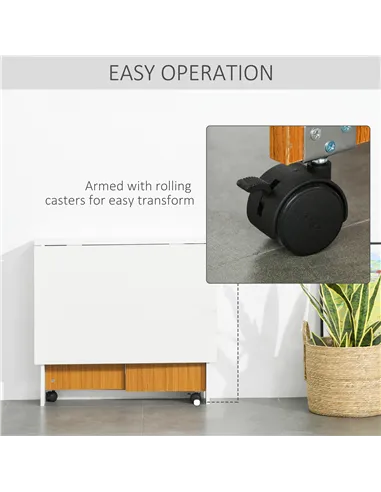 HOMCOM Folding Dining Table Writing Desk Workstation w/ Casters Teak Colour, White