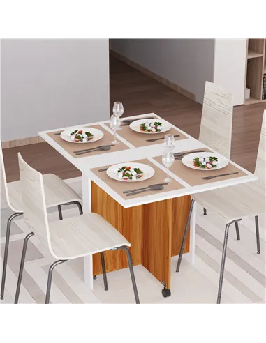 HOMCOM Folding Dining Table Writing Desk Workstation w/ Casters Teak Colour, White