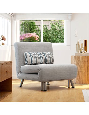 HOMCOM Single Sofa Bed, 1 Person Sleeper Foldable Lounge with Pillow, Grey