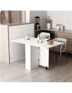HOMCOM Folding Dining Table, Drop Leaf Table with 2-Tier Shelves, Rolling Casters, for Small Spaces, Kitchen, White 2