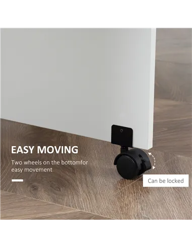 HOMCOM Folding Dining Table, Drop Leaf Table with 2-Tier Shelves, Rolling Casters, for Small Spaces, Kitchen, White