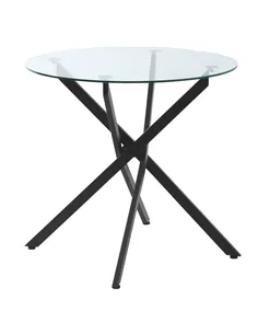 HOMCOM Dining Table with Clear Tempered Glass Top, Round Table with Metal Legs, Modern Kitchen Table for Dining Room Living Room