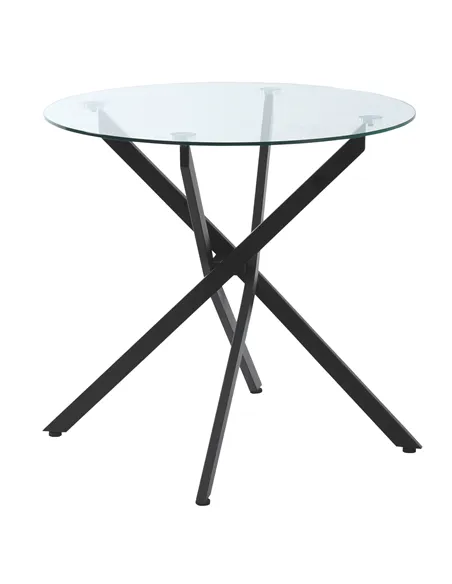 HOMCOM Dining Table with Clear Tempered Glass Top, Round Table with Metal Legs, Modern Kitchen Table for Dining Room Living Room