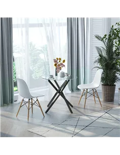 HOMCOM Dining Table with Clear Tempered Glass Top, Round Table with Metal Legs, Modern Kitchen Table for Dining Room Living Room 2