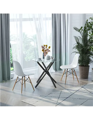 HOMCOM Dining Table with Clear Tempered Glass Top, Round Table with Metal Legs, Modern Kitchen Table for Dining Room Living Room