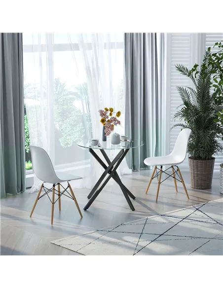 HOMCOM Dining Table with Clear Tempered Glass Top, Round Table with Metal Legs, Modern Kitchen Table for Dining Room Living Room