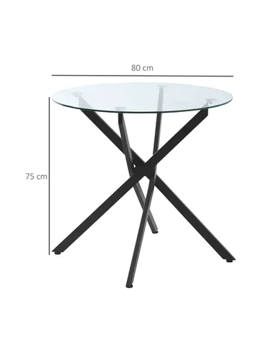 HOMCOM Dining Table with Clear Tempered Glass Top, Round Table with Metal Legs, Modern Kitchen Table for Dining Room Living Room