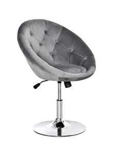 HOMCOM Swivel Dressing Stool, Velvet-feel Upholstered Vanity Chair, Adjustable Height Tub Makeup Chair with Button Tufting and T