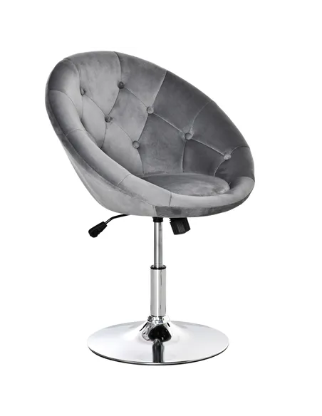 HOMCOM Swivel Dressing Stool, Velvet-feel Upholstered Vanity Chair, Adjustable Height Tub Makeup Chair with Button Tufting and T