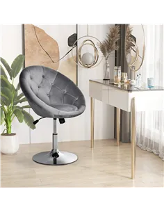 HOMCOM Swivel Dressing Stool, Velvet-feel Upholstered Vanity Chair, Adjustable Height Tub Makeup Chair with Button Tufting and T 2
