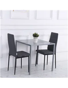 HOMCOM Modern Square Dining Table for 2-4 People, with Glass Top & Metal Legs for Dining Room, Living Room, Grey 2