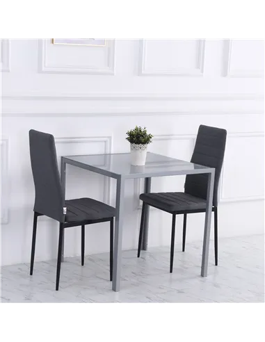 HOMCOM Modern Square Dining Table for 2-4 People, with Glass Top & Metal Legs for Dining Room, Living Room, Grey