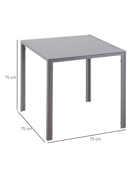 HOMCOM Modern Square Dining Table for 2-4 People, with Glass Top & Metal Legs for Dining Room, Living Room, Grey