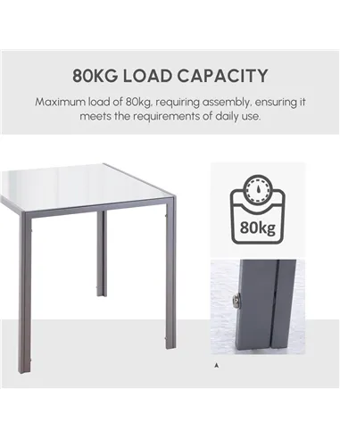 HOMCOM Modern Square Dining Table for 2-4 People, with Glass Top & Metal Legs for Dining Room, Living Room, Grey