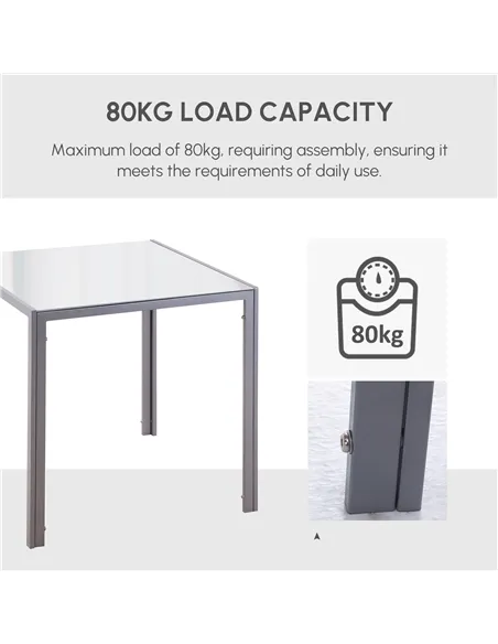HOMCOM Modern Square Dining Table for 2-4 People, with Glass Top & Metal Legs for Dining Room, Living Room, Grey