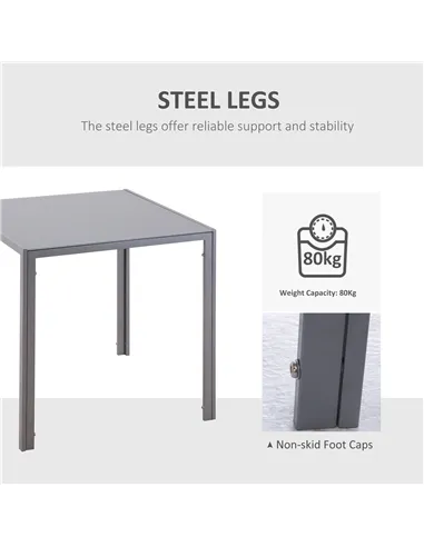 HOMCOM Modern Square Dining Table for 2-4 People, with Glass Top & Metal Legs for Dining Room, Living Room, Grey