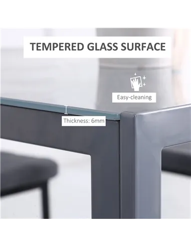 HOMCOM Modern Square Dining Table for 2-4 People, with Glass Top & Metal Legs for Dining Room, Living Room, Grey