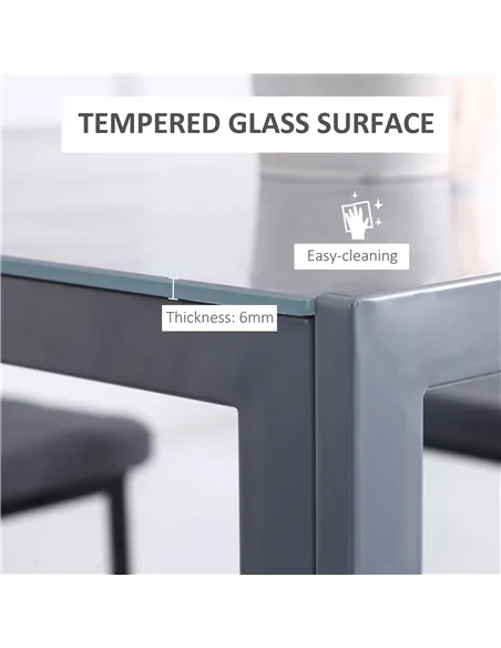 HOMCOM Modern Square Dining Table for 2-4 People, with Glass Top & Metal Legs for Dining Room, Living Room, Grey
