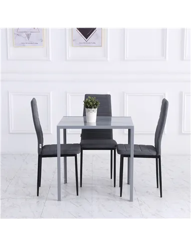 HOMCOM Modern Square Dining Table for 2-4 People, with Glass Top & Metal Legs for Dining Room, Living Room, Grey