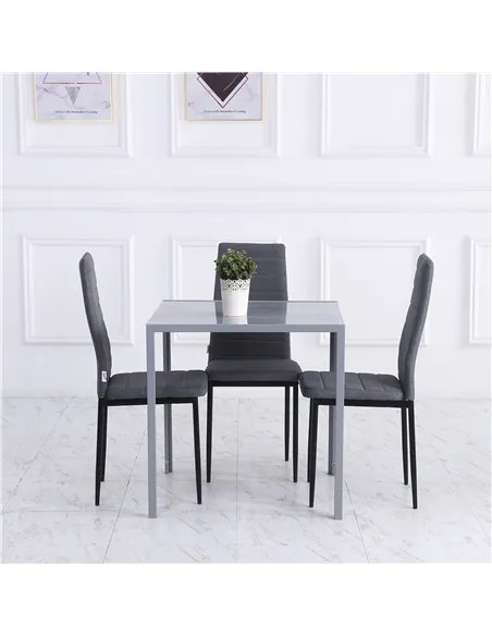 HOMCOM Modern Square Dining Table for 2-4 People, with Glass Top & Metal Legs for Dining Room, Living Room, Grey